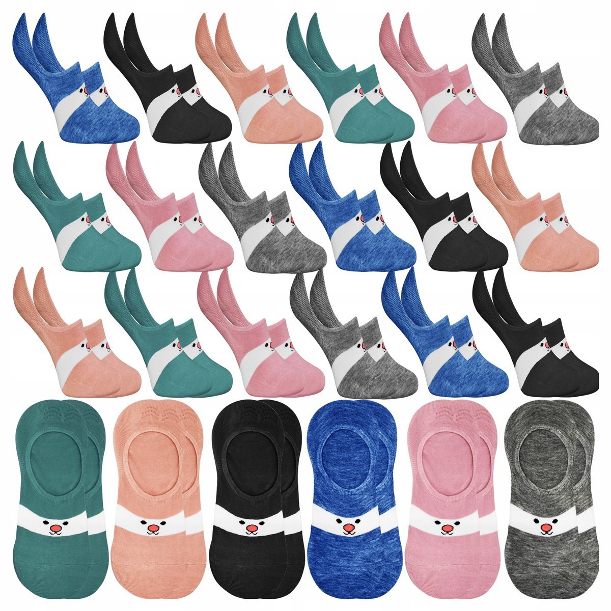 18-PAK Stopki Damskie Bawełniane Balerinki Skarpetki Sylikon na pięcie HIT