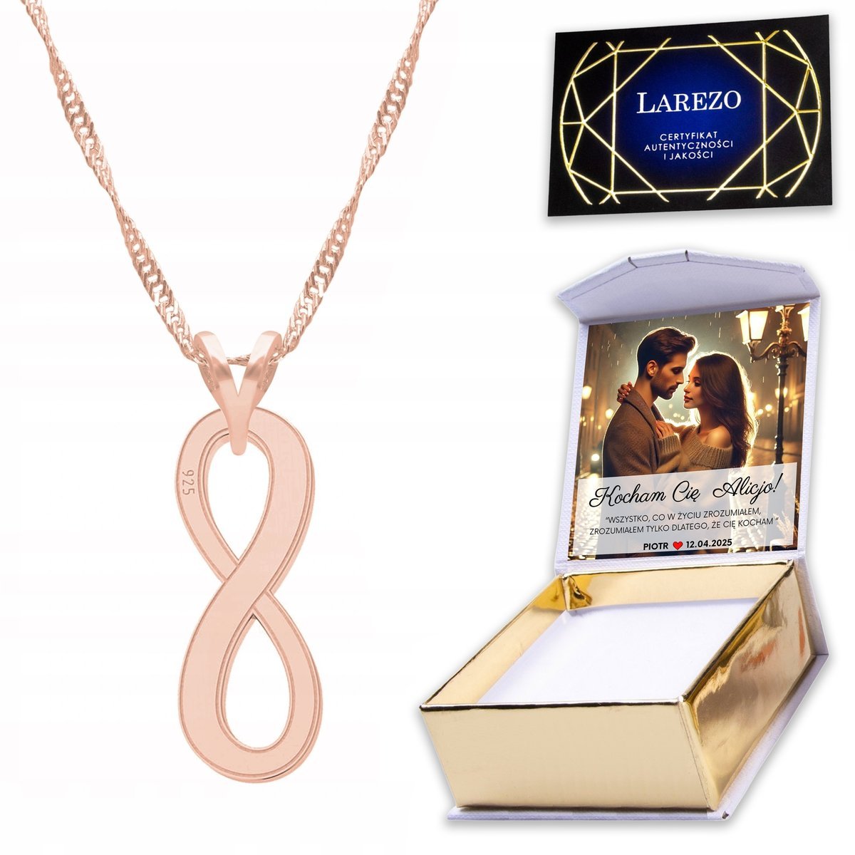 Naszyjnik Pozłacany 925 z Nieskończonością Nieskończoność Infinity + NADRUK