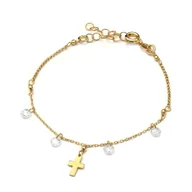 Bransoletki - Srebrna bransoletka pozłacana z krzyżykiem i cyrkoniami - miniaturka - grafika 1