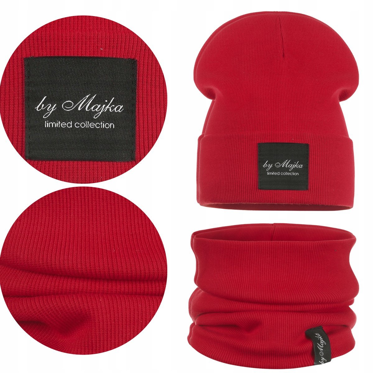 Wiosenny Komplet Dziecięcy Podwójny Materiał Czapka Komin Czerwony 42-46