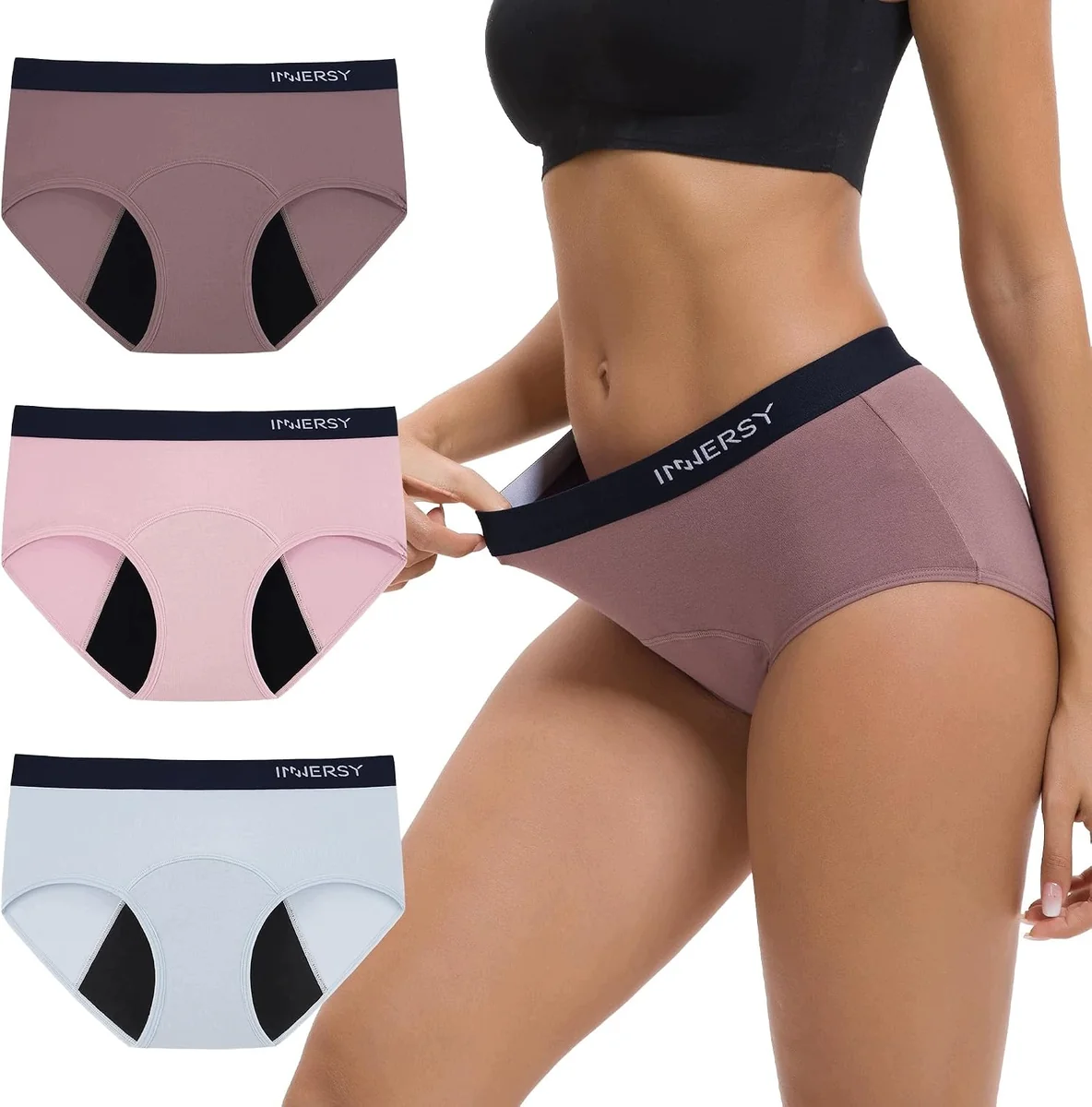 Majtki menstruacyjne Innersy XL 3 szt. lekki przepływ fioletowy zestaw