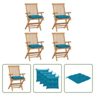 Fotele i krzesła ogrodowe - The Living Store Krzesła ogrodowe z jasnoniebieskimi poduszkami 4 szt. Lite drewno tekowe - miniaturka - grafika 1