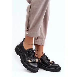 S.Barski Półbuty damskie na platformie czarne - Półbuty damskie - miniaturka - grafika 1