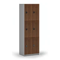 Szafki biurowe - Drewniana szafka skrytkowa, 6 schowków, zamek RFID, szary/orzech - miniaturka - grafika 1
