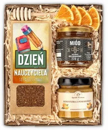 Prezent na dzień nauczyciela kosz prezentowy miód herbata zestaw - Zestawy upominkowe - miniaturka - grafika 1