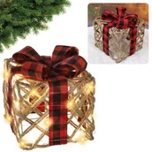 Ozdoby bożonarodzeniowe - Jutowy prezent z kokardą LED, ozdoba świąteczna 20cm - miniaturka - grafika 1