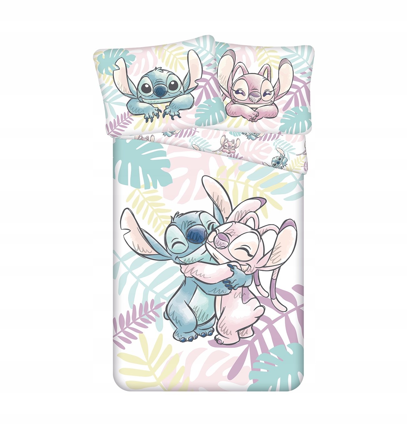 Pościel 140x200 Lilo i Stitch liście pastelowa kolorowa poszewka 50x70