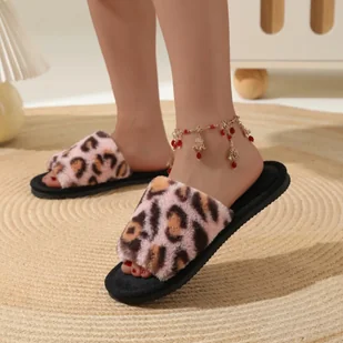 Kapcie w panterkę - Różowy 38-39 - Kapcie damskie - miniaturka - grafika 1