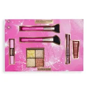 Zestawy kosmetyków damskich - Makeup Revolution London Blush & Glow Gift Set Zestaw paletka rozświetlająca Highlighter Quad 9,6 g Make It Count + rozświetlacz Bright Light Highlighter 3 ml Divine Dark Pink + pędzel kosmetyczny 2 sztuki + róż do policzków Superdewy Liquid Blush 15 ml Flushing For You + róż i rozświetlacz Fast Bas - miniaturka - grafika 1