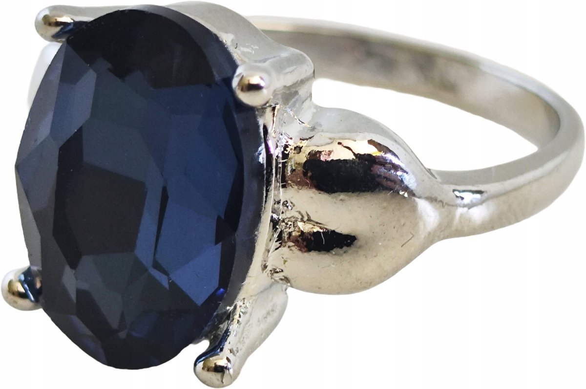 Srebrny Pierścionek Duża Cyrkonia Kamień ze Stali Chirurgicznej Vintage