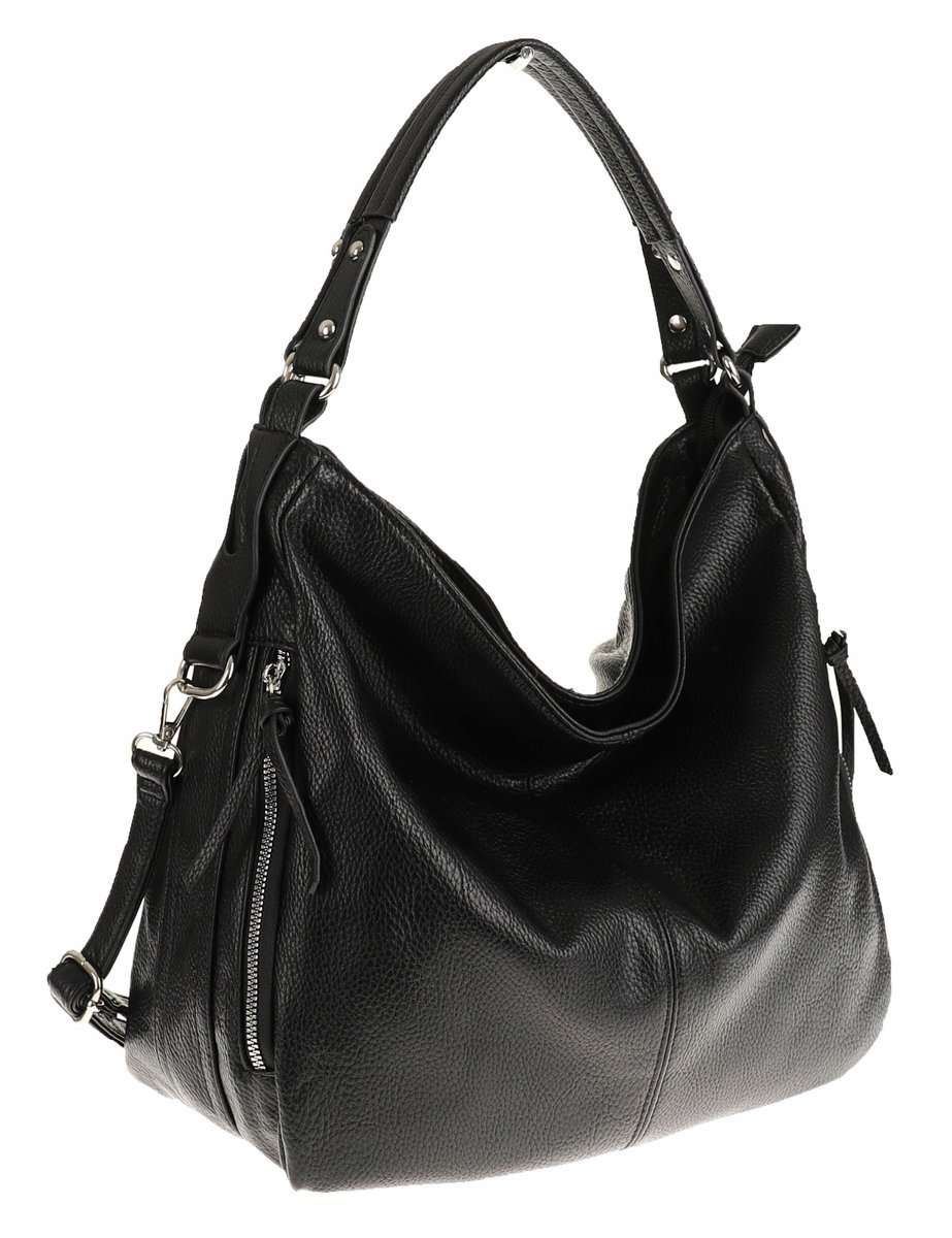 HERNAN Włoska Marka Torebka Damska Worek Listonoszka na Ramię HB038 Czarna