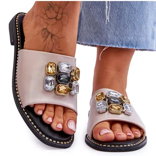 Damskie Klapki Z Kamieniami S.Barski KV-2775-31 Nude beżowy - Klapki i japonki damskie - miniaturka - grafika 1