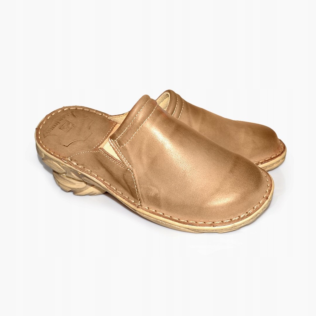 Polskie klapki męskie skórzane kryte 026 skóra MAXIMUS oliwka 43