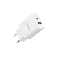 Akcesoria do smartwatchy - VEGER ładowarka sieciowa USB A QC3.0 + Typ C PD 30W VLS302U biała - miniaturka - grafika 1
