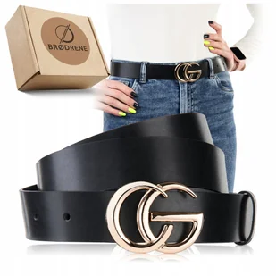 Pasek Skórzany Damski Czarny Pas ze Skóry Naturalnej Szeroki Klamerka 105cm - Paski - miniaturka - grafika 1