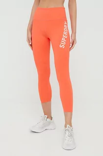 Legginsy - Superdry legginsy damskie kolor pomarańczowy gładkie - grafika 1