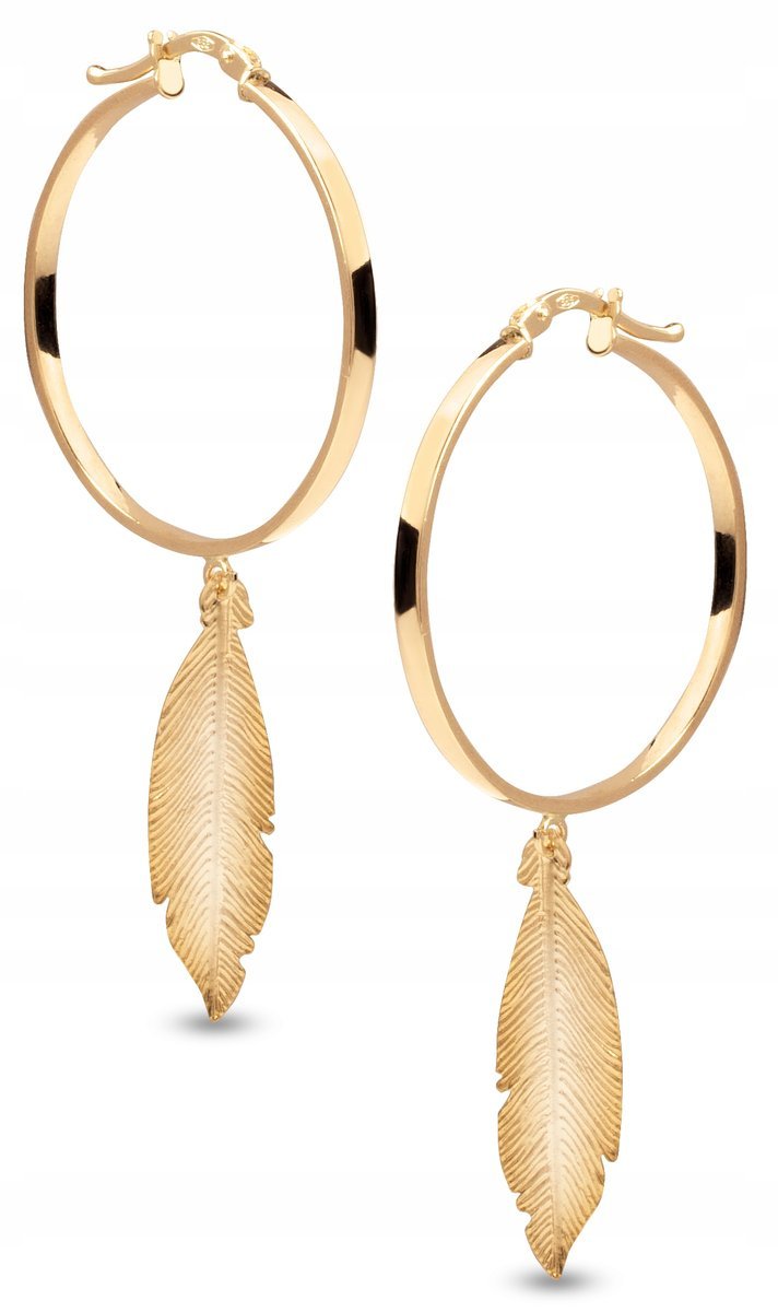 ZŁOTE KOLCZYKI KÓŁKA KOŁA PIÓRKO PIÓRO PIÓRKA 585