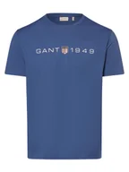 Koszulki męskie - Gant T-shirt męski Mężczyźni Bawełna niebieski nadruk, M - miniaturka - grafika 1