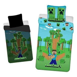 Bawełniana fluorescencyjna pościel dziecięca jednoosobowa 140x200 cm Minecraft "Jungle Fight" – Jerry Fabrics - Pościel dla dzieci - miniaturka - grafika 1