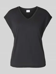 T-shirt z dekoltem w serek model ‘modala’ - Koszulki i topy damskie - miniaturka - grafika 1