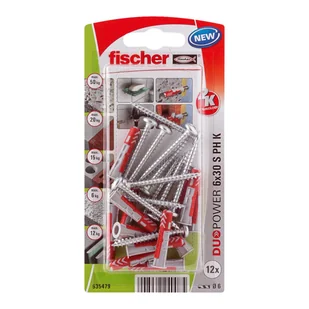 Kołek uniwersalny 6 x 30 mm S PH K NV 12 szt. Duopower Fischer - Kołki - miniaturka - grafika 1