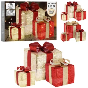 Vilde Dekoracja Ozdoba Świąteczna Świecące Prezenty Złote Czerwone Zestaw Led 3 Szt. - Ozdoby bożonarodzeniowe - miniaturka - grafika 1