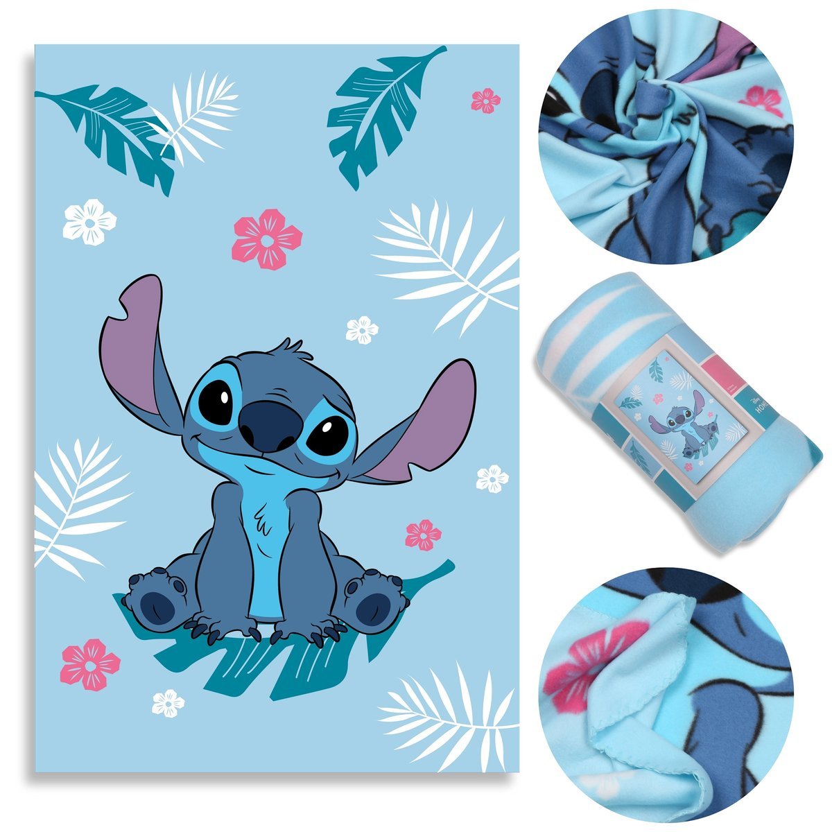 DISNEY Stitch Niebieski MIĘKKI koc POLAROWY, narzuta na łóżko dla dzieci 100x150 cm, OEKO-TEX