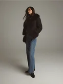 Płaszcze damskie - Reserved - Kurtka ze sztucznym futerkiem - czarny - miniaturka - grafika 1