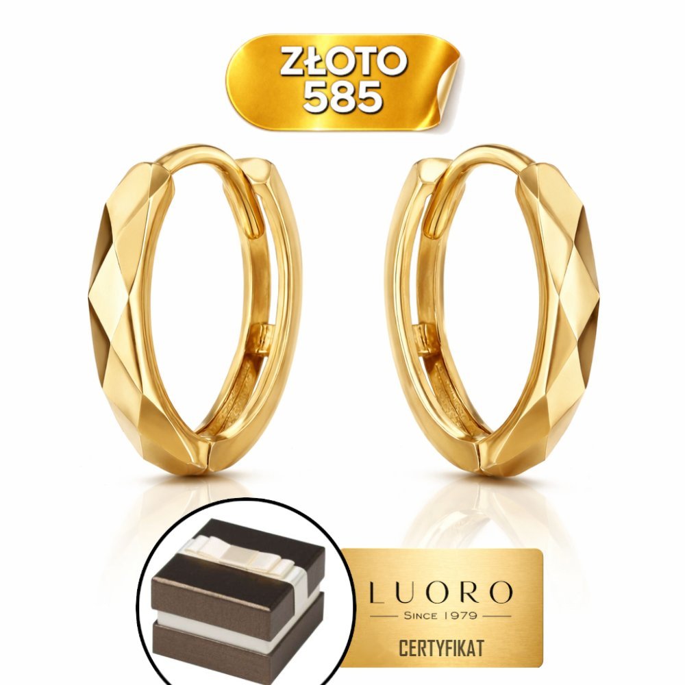 KOLCZYKI ZŁOTE 585 14K KÓŁKA DIAMENTOWANE NA KREOLU 14 MM ELEGANCKIE