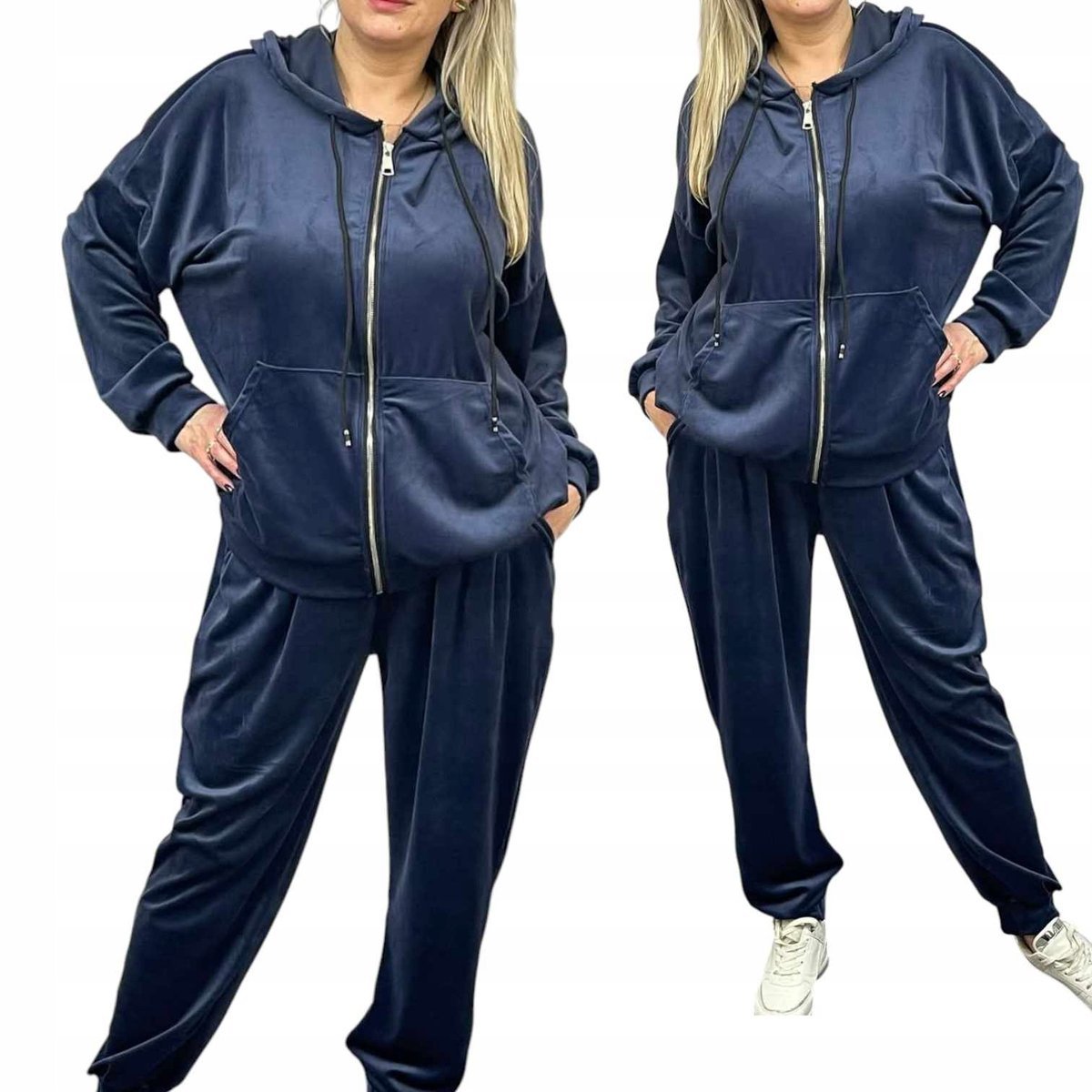 Rozpinany Dres Damski Welur 54 56 7xl 8xl granat wygodny otulający SUPERBIG