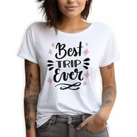 Zestawy upominkowe - Koszulka Damska Biała T-Shirt roz.M Najlepsza Podróż BEST TRIP Wiele Wzorów - miniaturka - grafika 1