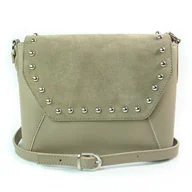 Torebki damskie - Skórzana torebka listonoszka srebrne okucia dzety zamsz beżowa VP31T - miniaturka - grafika 1