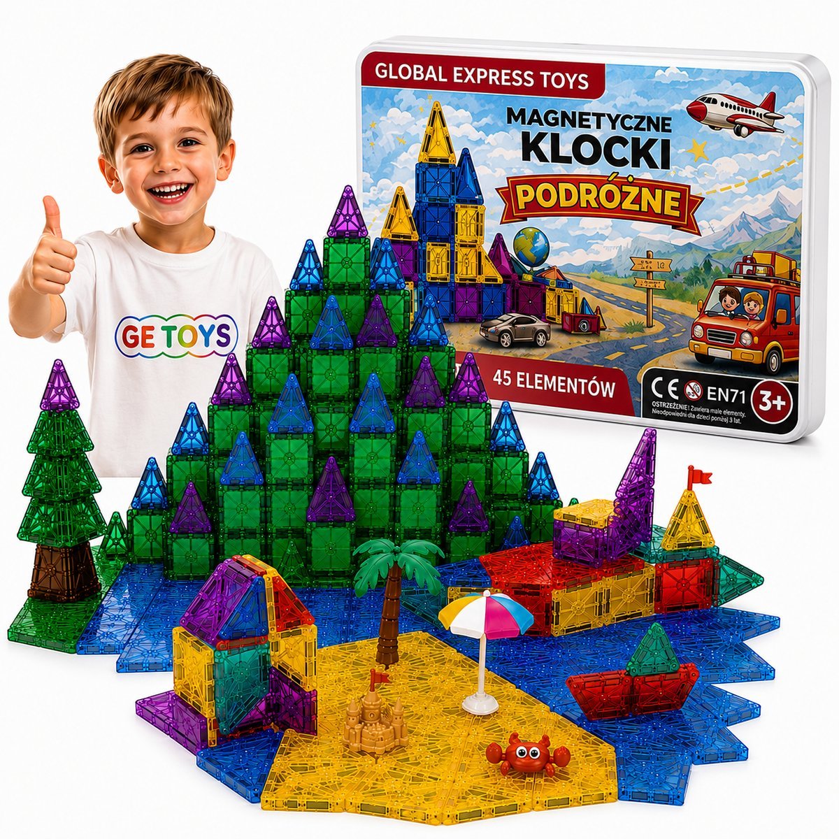 Klocki magnetyczne mini podróżne Travel 45 elementów zestaw dla dzieci 3+