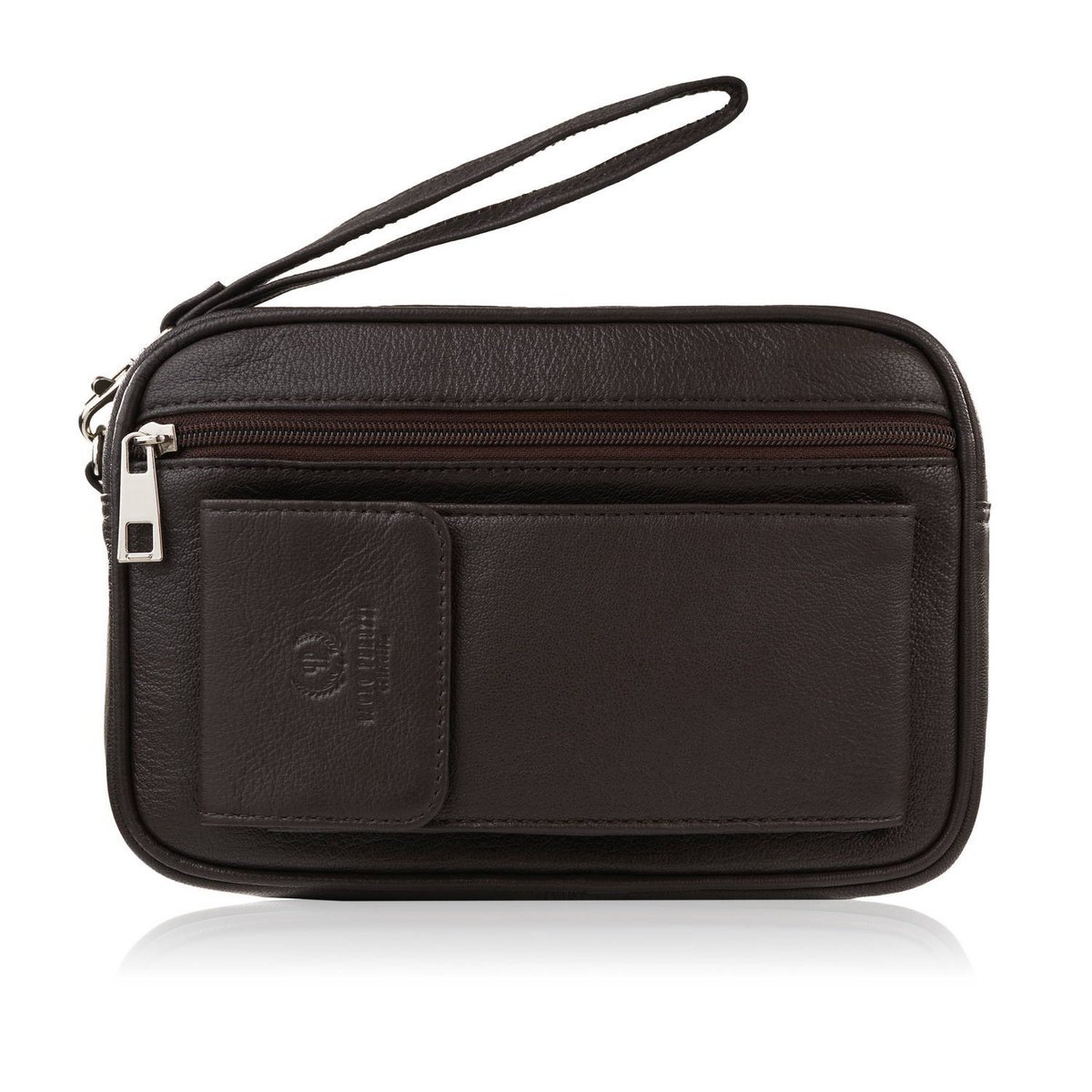 Saszetka Męska Do Ręki Skórzana Dwukomorowa Brązowa Paolo Peruzzi T-131-Br
