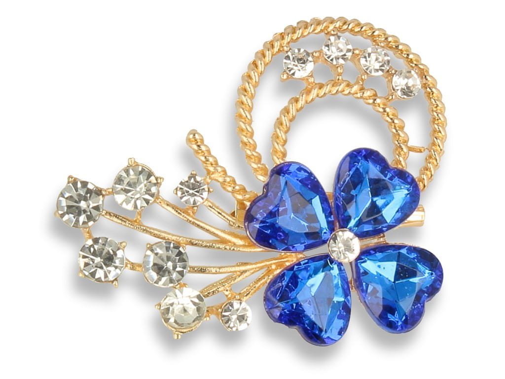 Broszka Damska Złota Bukiet Z Chabrowym Kwiatem