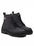Półbuty męskie - Tommy Hilfiger Jeans Oryginalne Półbuty Skóra Sznurowane Trapery Czarne 44 - miniaturka - grafika 1