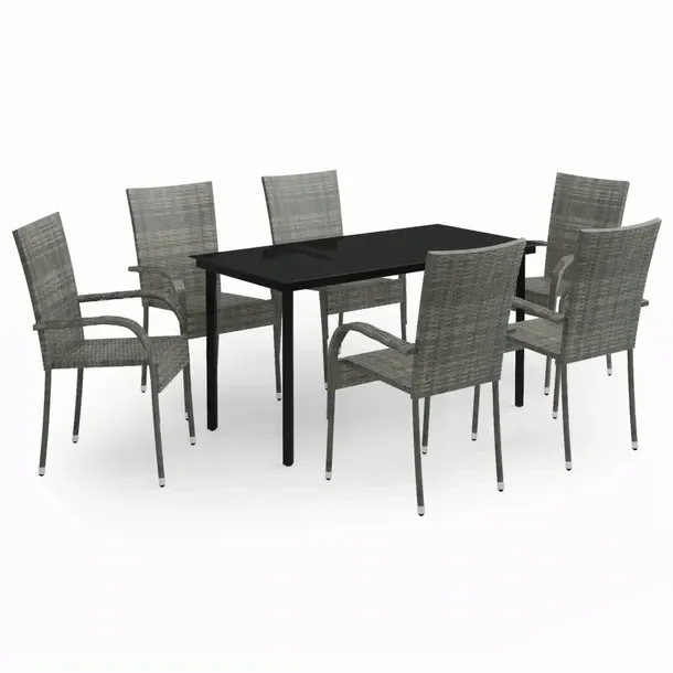 Zestaw mebli ogrodowych szaro-czarny, stół 140x70x74 cm, 6 krzeseł 55,5x