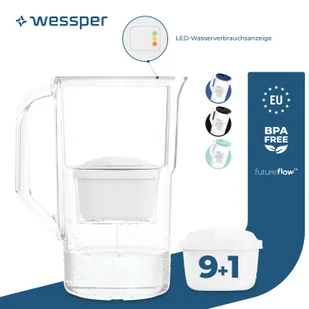 Dzbanek filtrujący Wessper 2,8 l z licznikiem LED Kompatybilny z Brita Maxtra Zestaw 10 dzbanków filtrujących + wkład filtrujący - Biały - Dzbanki i imbryki - miniaturka - grafika 1