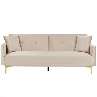 Sofa Rozkładana Welurowa Beżowa Lucan - Sofy i kanapy - miniaturka - grafika 1