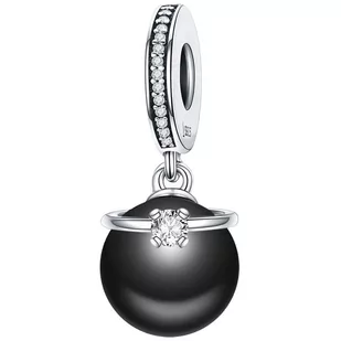 CHARMS CZARNA PERŁA srebro pr 925 koralik zawieszka - Wisiorki - miniaturka - grafika 1
