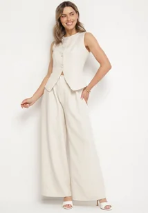 Beżowy Garniturowy Komplet Kamizelka i Spodnie o Szerokim Kroju Zivarelle - Komplety damskie - miniaturka - grafika 1