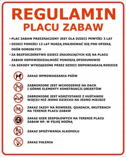 Tablica Regulamin placu zabaw 48x60cm PCV 5mm - Akcesoria BHP - miniaturka - grafika 1