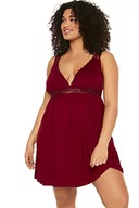 Piżamy damskie - Trendyol Damska koszula nocna Plus Size Mini Basic Relaxed Fit Knit Plus Size, bordowa, 3XL, Burgund, 3XL - miniaturka - grafika 1