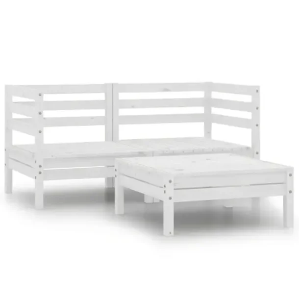 Drewniany zestaw wypoczynkowy na patio, biały, wymiary sofy: 63,5x63,5x62,