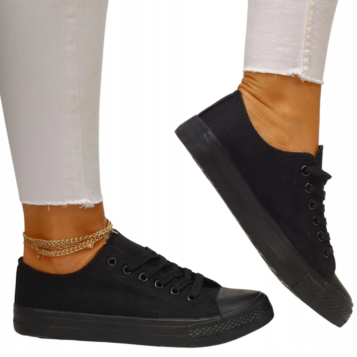 TRAMPKI DAMSKIE CZRNE BUTY SPORTOWE TENISÓWKI LEKKIE tekstylne niskie sznurowane rozmiar 38 wkładka 24 cm