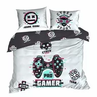 Pościel dla dzieci - Design 91 Pościel bawełniana 140x200 Kids 16 Gamer biała czarna różowa młodzieżowa z jedną poszewką - miniaturka - grafika 1