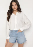 Koszule damskie - Biało-Beżowa Wiskozowa Koszula z Haftowanymi Sercami Kollireia - miniaturka - grafika 1