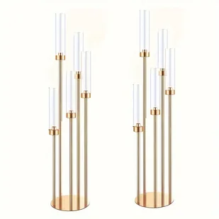 TEMU Rekwizyty Ślubne - Żelazny Świecznik z Pozłacanym Elektroplaterowanym Złotem, Dekoracja Stołu na Wesele i Imprezę Domową - Inne - miniaturka - grafika 1