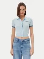 Swetry damskie - Guess Jeans Kardigan W5GR03 Z3HO2 Błękitny Regular Fit - miniaturka - grafika 1