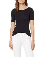 Koszulki i topy damskie - Marc O'Polo Damska koszulka 51399 z lekko nakrapianą górną częścią wygodną górną z bawełny ekologicznej prosty krótki, niebieski (Manic Mid, XS EU - miniaturka - grafika 1